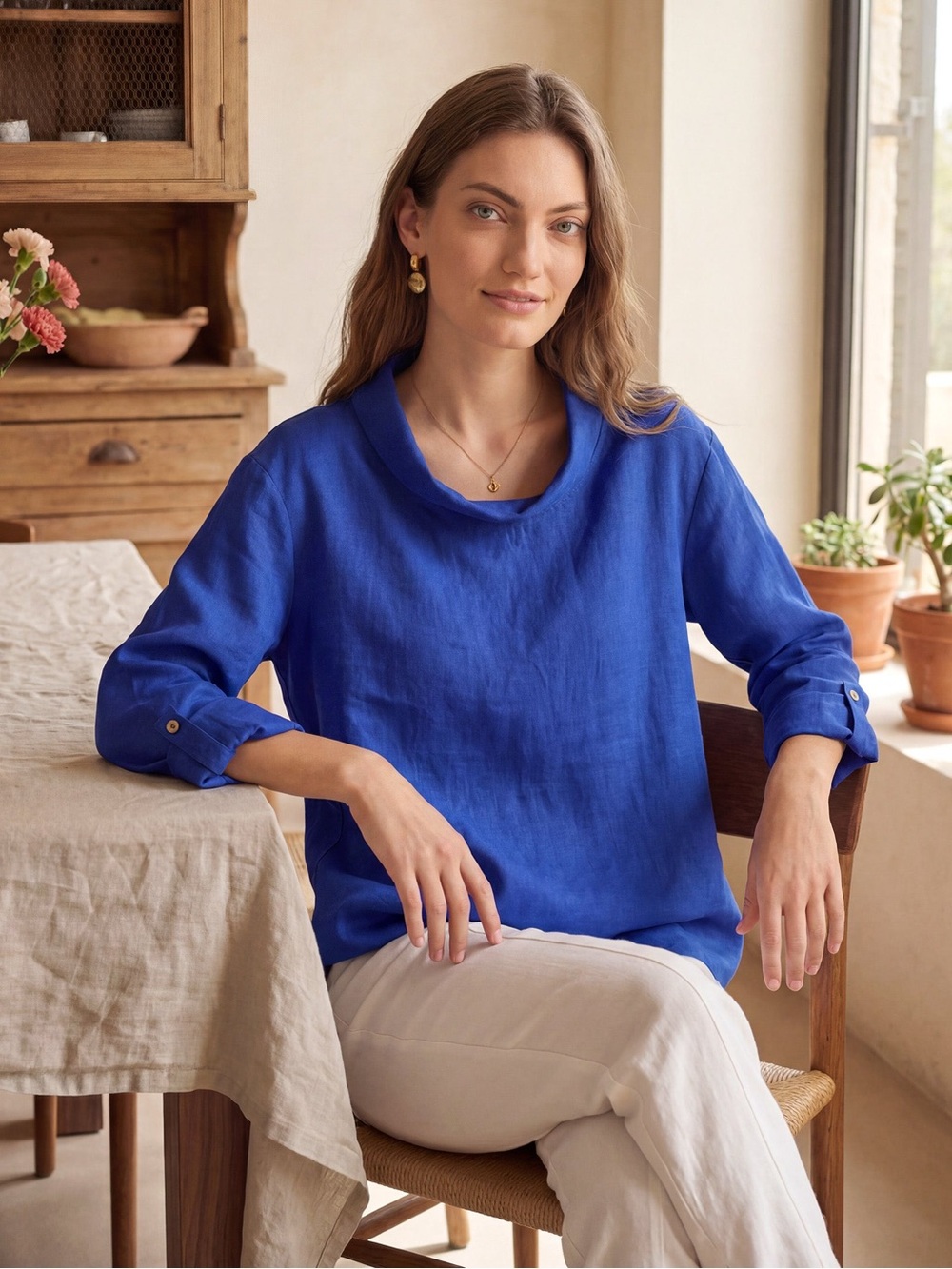 Cool-Touch Natural Linen Lintico
100% Linen Draped Neck Top HOLLIS - Picture 8 of 12